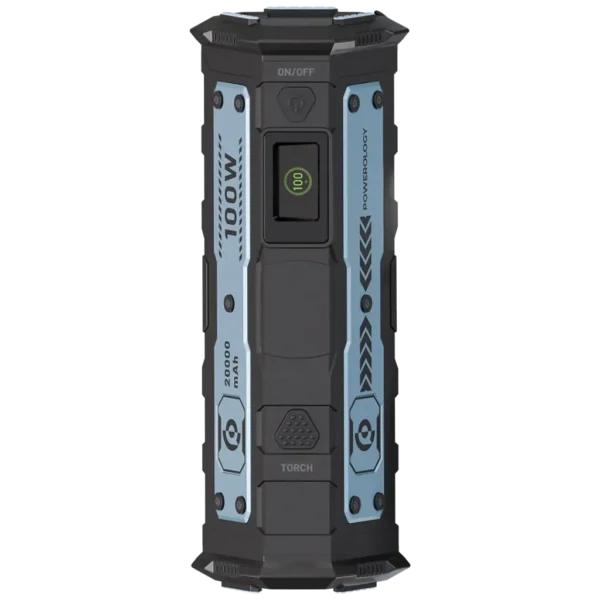 Powerology TorchPower 20000mAh Power Bank with Built-In Flashlight - Black