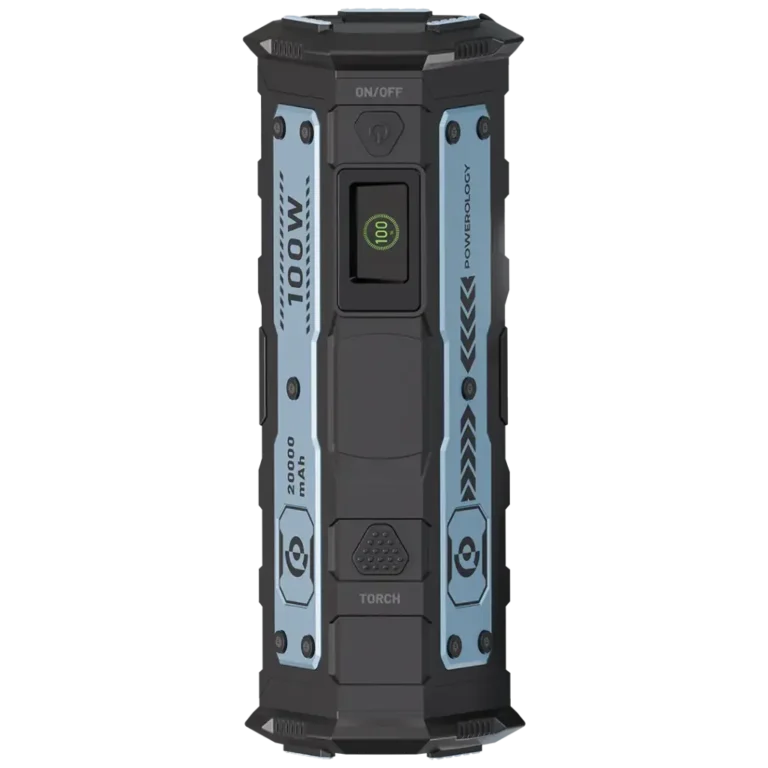 Powerology TorchPower 20000mAh Power Bank with Built-In Flashlight - Black